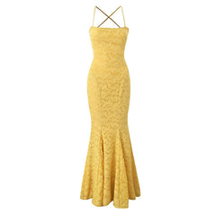 Sexy Backless Bandage Long Fishtail Dress For Women Elegant Wedding Guests Party Evening Gowns Dresses Maxi Robe Yellow voguable