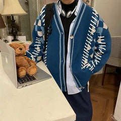 New Autumn Vintage V-neck Buttons Knitted Cardigans Coat for Men High-end Patchwork Loose Casual Sweater Jacket Cardigan Men voguable