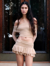 Sexy Off-shoulder Skirt Two Pieces Sets For Women Sleeveless Slim Fit Crop Top And Short Skirt Female Two Pieces Sets voguable