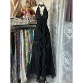 Voguable Vintage Slim Slash Neck Sleeveless Dress Women Y2K Gothic Black V Neck Dresses Summer High Street Chic Skinny Elegant Vestidos voguable