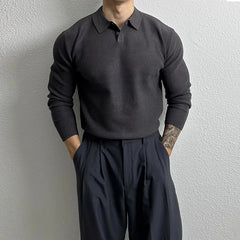 New Korean Fashion Men Polo Sweater Light Luxury Knitted Solid Color Long Sleeve Pullover Premium Quality Skin-friendly Knitwear voguable