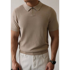 New Men's Clothing Light Luxury Business Polo Shirt Casual Slim-fit Knitted Solid Color Short Sleeve T-shirt High Quality Tops voguable