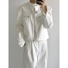 Autumn New short Bomber Jacket Men Korean Fashion High-end Retro Zipper Stand Collar Loose Shoulder Pads Jackets for Men voguable