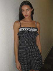 Spaghetti Strap Polka Dot Mini Dress For Women Robe Contrast Color Off-shoulder Sleeveless Backless Club Party Dress voguable