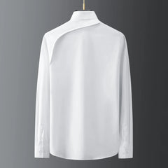 Luxury Men's Shirt Metal Buckle Ribbon Splicing Casual Social Shirts Long Sleeve Slim Fit Business Banquet Party Blouse Tops voguable