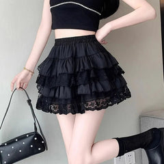 Elastic Gothic Lace Tutu Skirt Women Black Mesh Detail Petticoat Sexy Mini Tulle Skirts Party Club Wear Dancer voguable