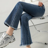 Flare Jeans Women Spring Autumn High Waist Comfortable All-match High Street Young Style Tassel Slim Elastic Trousers New voguable