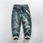 Voguable Spring Autumn New Cotton Retro Washed Jeans Men Clothing Casual Loose Straight Men Trousers voguable