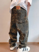 Autumn Tan Leopard Jeans Men Denim Pants Male Oversize Wide Leg Trousers Streetwear Hip Hop Vintage Loose Casual Animal Print voguable