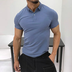 Voguable Advanced Feeling Pique Cotton irt Muscle Men Hard Man Sle Slim Fit ort Sve American Retro Collar Paul T-irt voguable