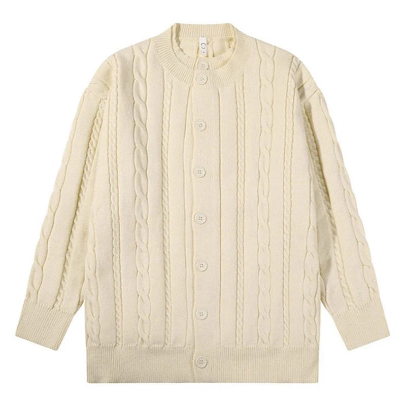 Korean Fashion Men Cardigan Light Luxury Knitted O Neck Long Sleeve Sweater Coat Autumn Premium Quality Jacquard Knitwear M-3XL voguable