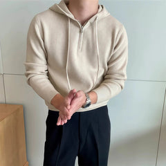 New British Leisure Men's Hooded Sweater Trendy Zip-up Preppy Style Slim-fit Long Sleeve Hoodies Casual Vintage Warmth Knitwear voguable