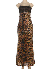 Voguable Sexy Leopard Slip Dress Women Jacquard Lace Patchwork Sequined Backless Elegant Stretch Slim Street Clubwear Bodycon voguable