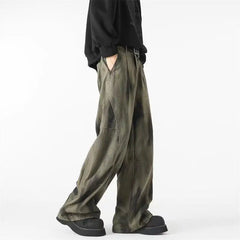 Men's Distressed Tie-dye Denim Pants Male Casual Fashion Straight Loose Wide Leg Trousers Jeans Vintage Hip Hop Mopping Pants