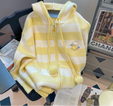 Spring Autumn Casual Cartoon Embroidery Striped Hooded Sweater Women Sweet Knitted Cardigan Coat Japanese Girls Loose Knitwear voguable