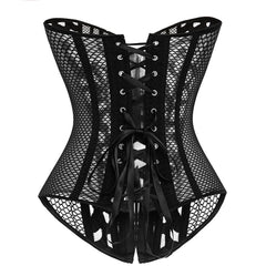 Voguable Steampunk Lace up Overbust Corset Top Black White Hollow Out Mesh Sexy Waist Trainer Bustier voguable