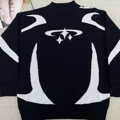 Y2k Men's Hip Hop Knitted Sweater Gothic Print Graphic Pullover 2024 Autumn Harajuku Streetwear Cotton Vintage Oversized Sweater voguable
