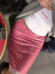 Sequin Summer Beach Sexy Skirt Women Elegant Sparkle High Waist A-line Skirts Female Pink Vacation Club Party Skirt voguable