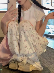 Voguable Women's Flower Print Pants Y2k 2000s Fashion High Waist Baggy Trousers Harajuku Wide Leg Pants 90s Aesthetic Fashion Clothes New voguable