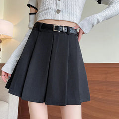 Voguable Women High Waist Pleated Mini Skirt Summer Solid Color A Line Short Skirt Woman Korean Style Casual School Tennis Skirt No Belt voguable