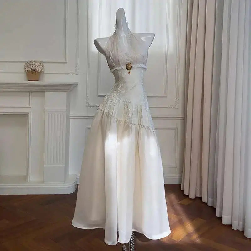 Brooch Women's Neck-mounted Dress Bandage Lace Hollow Out Sleeveless Backless V-Neck 2025 Spring New Dresses Female 3QW0005 voguable