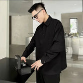 Elegant Fashion Harajuku Slim Fit Blusa Solid Button Pockets Thin Style Long Sleeve POLO Shirt Casual All Match Male Clothes voguable