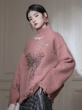 Hollow Out Hole Sweaters Women Vintage Bufferfly Print Lazy Wind Loose Knitted Jumper American Harajuku Y2K Retro Pullover New voguable