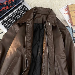 American Pu Leather Jackets Women Y2K Fashion Streetwear Zipper Moto Coats Bf Loose Lapel All-Match Punk Bomber Outerwear New voguable