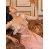 Short Embroidery Floral Lace Underbust Corset Palace Princess Lolita Pink voguable