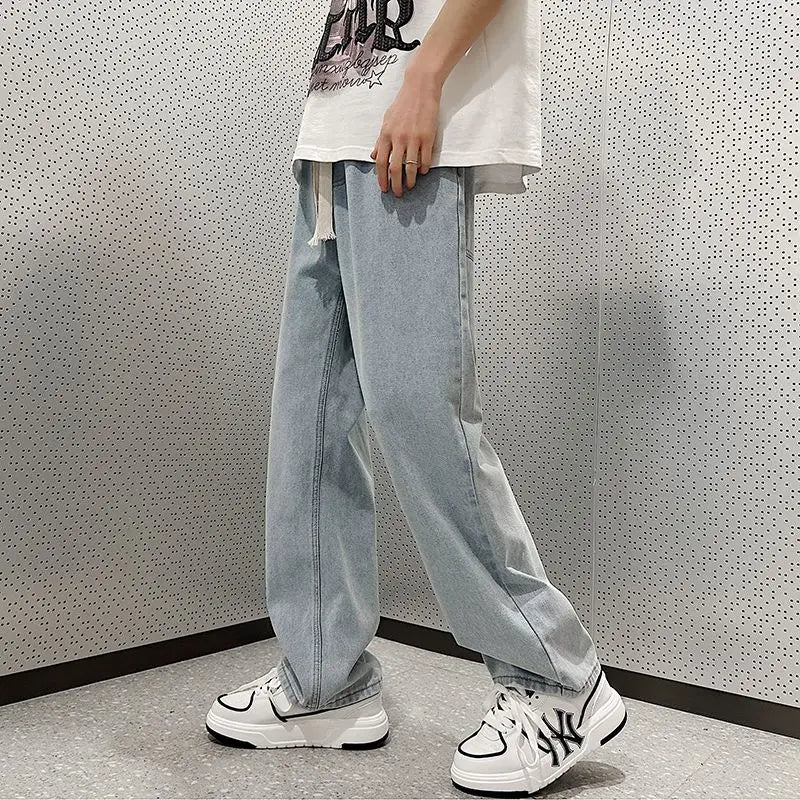 Spring Autumn Korean Style Vintage Straight Leg Jeans Men Harajuku Male Clothes Casual Loose Solid Pockets Pants Zipper Trousers voguable