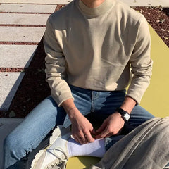 Solid-color Half Turtleneck Bottoming Sweater Men Long Sleeve Korean Fashion Autumn and Winter Casual All-match Pullover Men voguable