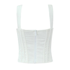 Women White Camisole Corset Tops Fitted Slim Cotton Summer Top Sexy Going Out Bodyshaper Bustier Tank Top voguable