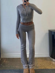 Tossy Knit Fashion 2 Piece-Set Trousers Hoodie Tracksuit Women Crop top Knitwear And Women's Pants Sets Female Trousers Outfits voguable