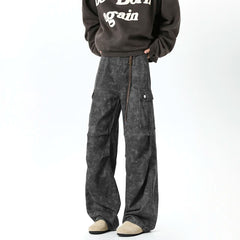 Marbling Cargo Jeans Pants New American Mainstream Hip Hop Skateboard Men Women Streetwear Gothic High Street Super Loose Jeans