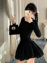 Winter Hepburn Party Mini Dress Women Patchwork Black Slim Vintage Mini Dress Female Korean Fashion Elegant One Piece Dress 2023 voguable