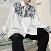 Voguable Plaid Patchwork Design Long Sleeve Shirts Men's 2024 Fashion High Street Original Loose Casual Tops Spring Korean voguable