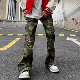 Y2K Fashion Ink Graffiti Baggy Tracksuit Cargo Flare Pants Men Joggers Camouflage Women Casual Long Trousers Ropa Hombre voguable