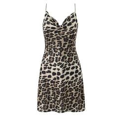 Women Sexy Backless Leopard Print Sling Short Dresses Summer Lady Swinging Collar Night Out Club Party Dresses voguable