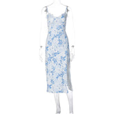 Voguable European and American style summer hot goods new style small floral split sling dress women's clothing voguable