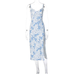 Voguable European and American style summer hot goods new style small floral split sling dress women's clothing voguable