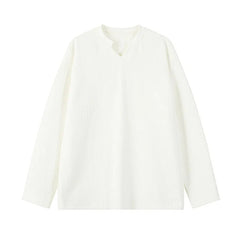 White Long Sleeved T-shirt Men Oversized Casual V-neck T Shirt Men Streetwear Korean Loose Pleated T Shirt Mens Top M-3XL voguable