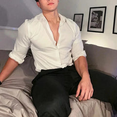 Spring Autumn Fashion Turn-down Collar Long Sleeve Solid Blouse Men's Clothing Korean Casual All-match Button Simplicity Shirts voguable