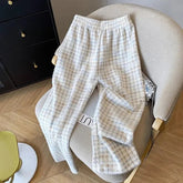 Voguable Korean Plaid Women Pants Fall Winter Plush Small Fragrance Wide Leg Trouser High Waist Vintage All Match Drawstring Female Pants voguable
