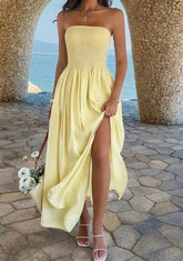 Voguable summer new women's fashionable, sexy, elegant vacation strapless strapless strapless dress for women's wear voguable