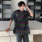 Voguable Colorful Sequin Design Personality Trendy Short Sleeved T-shirts Summer New Original Fashion High Street Men Tops voguable