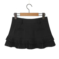 Cool Girl Y2K Pleated Mini Skirt Sexy Low Waist Short Skater Skirts With Shorts Lining voguable