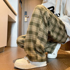 Voguable Green Plaid Pants Men Harajuku Winter Wide Leg Checked Trousers Male Oversize Big Size Casual Sweatpants Streetwear 8XL voguable