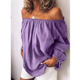 Voguable Oversized Off Shoulder Casual Slash Neck Pleated Solid Color Long Sleeved Blouse Spring Lightweight Loose Simple Women's Shirt voguable