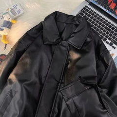 American Pu Leather Jackets Women Y2K Fashion Streetwear Zipper Moto Coats Bf Loose Lapel All-Match Punk Bomber Outerwear New voguable