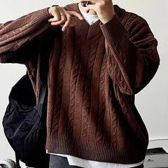 New American Retro Men Jacquarded Sweater Casual V Neck Solid Color Long Sleeve Knitwear Premium Quality Knitted Pullovers M-2XL voguable